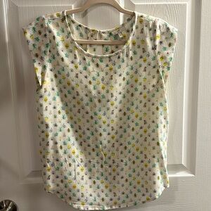 Hour Silk Blouse Ivory with Bugs and Flowers Size XS